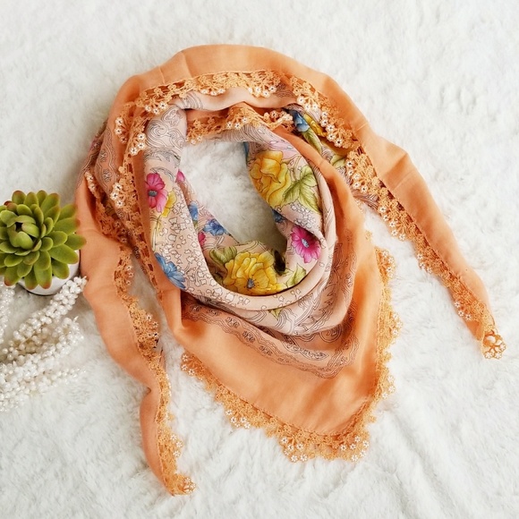 Accessories - Exotic Hand Made Beaded Needle Lace Floral Scarf